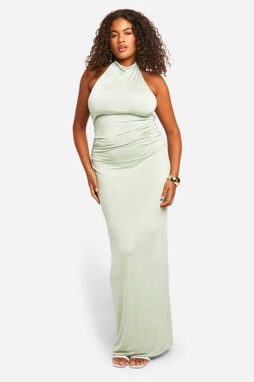 Plus Double Slinky Twist Back Detail Maxi Dress sage