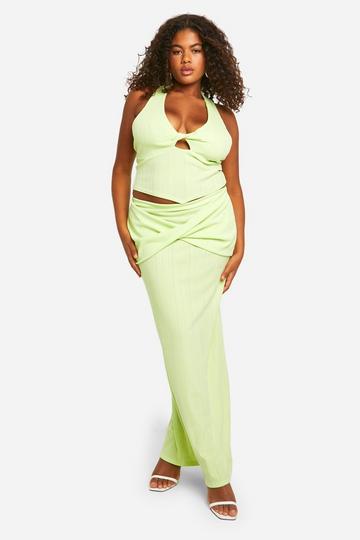 Plus Twist Front Top & Skirt Co Ord lime