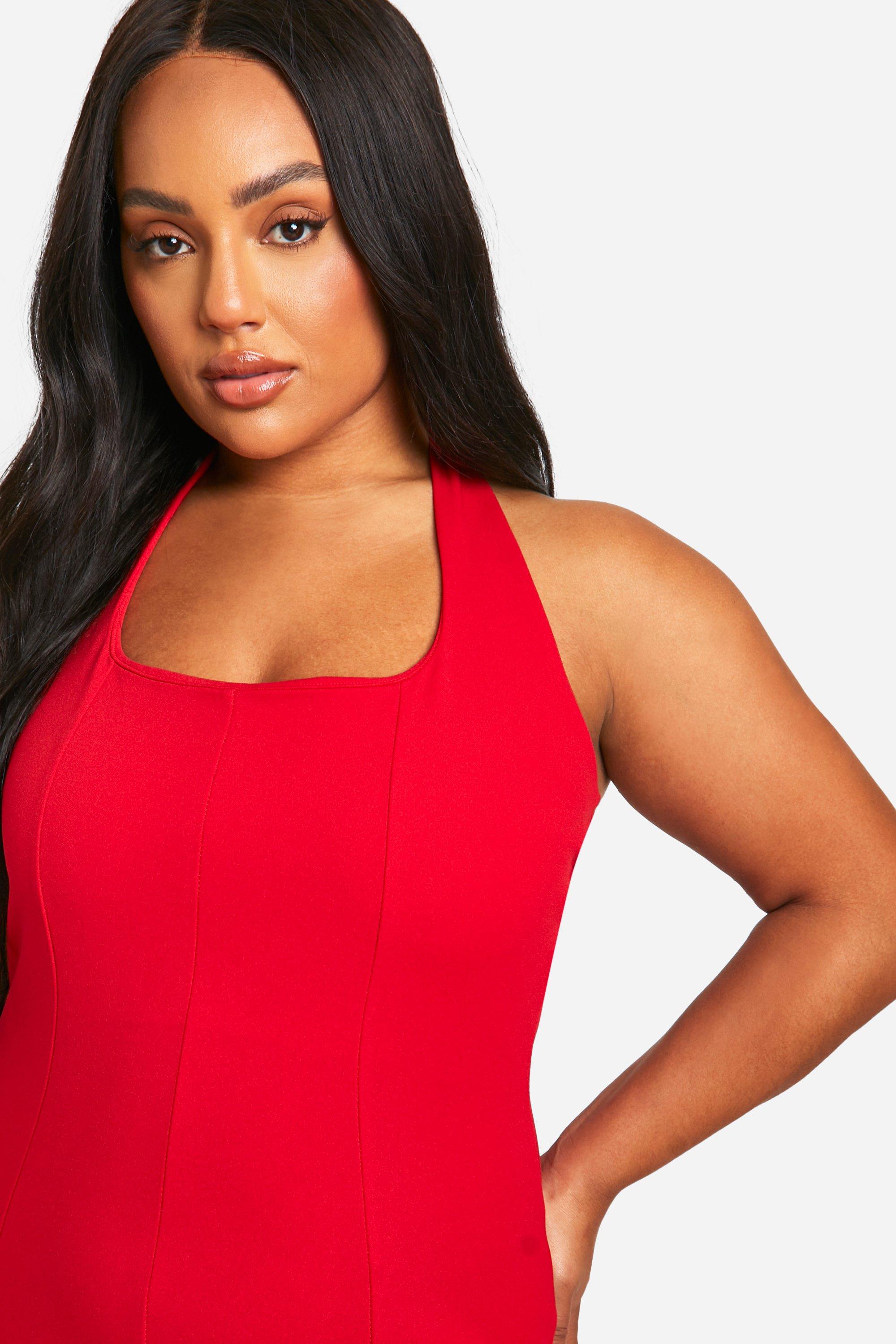 Boohoo red midi dress deals