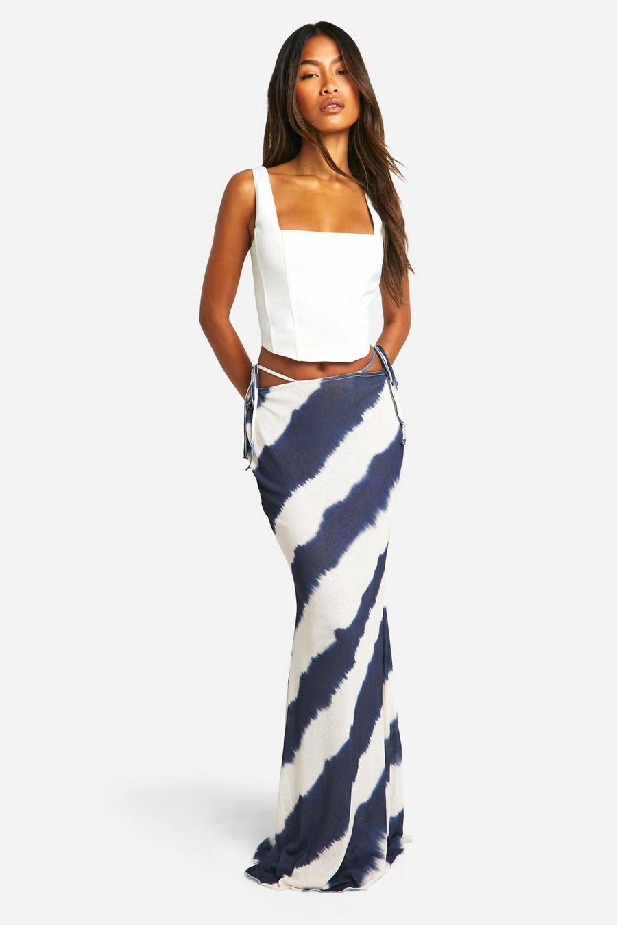 Black_white Striped Maxi Skirt image number 1