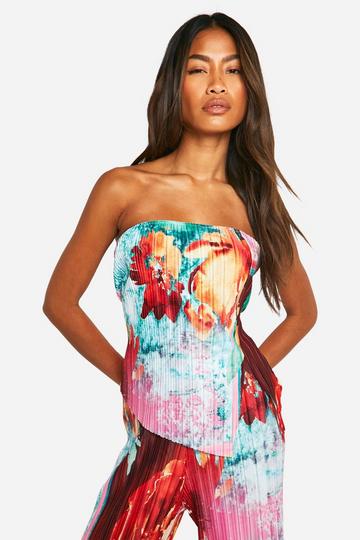 Printed Plisse Tube Top multi