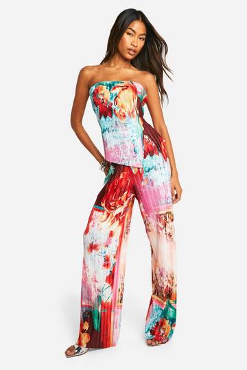 Printed Plisse Wide Leg Pants multi