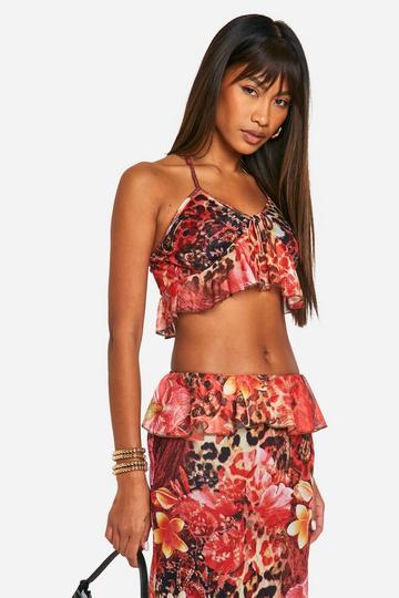 Printed Mesh Halter Top multi