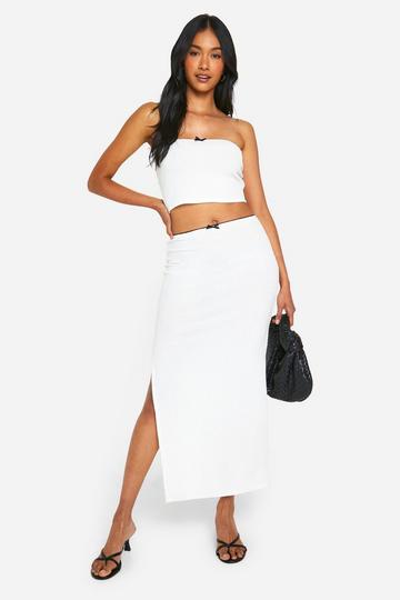 Ribbed Contrast Bow Detail Maxi Skirt white