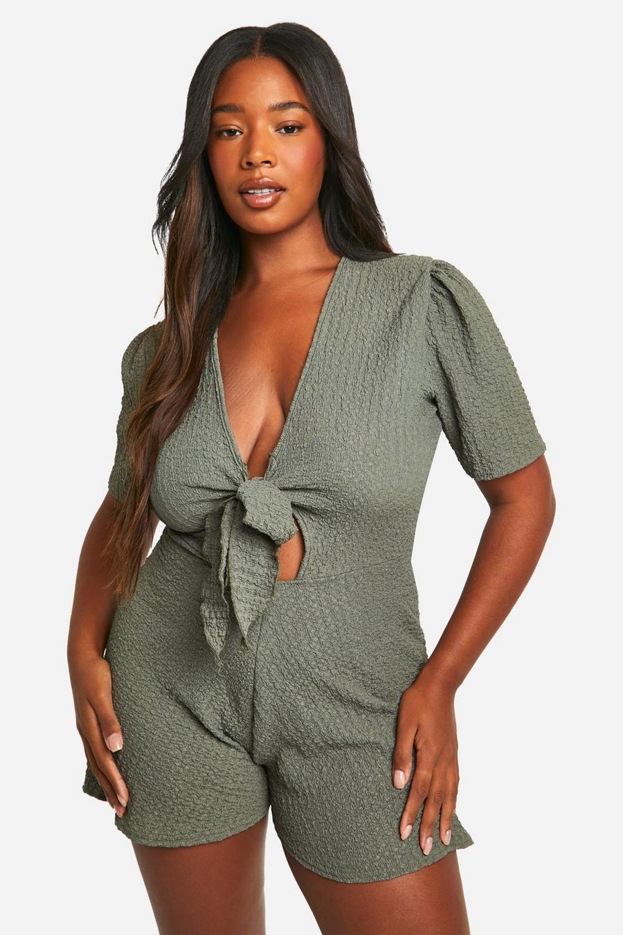 Olive Plus Textured Tie Front Flippy Playsuit  image number 1