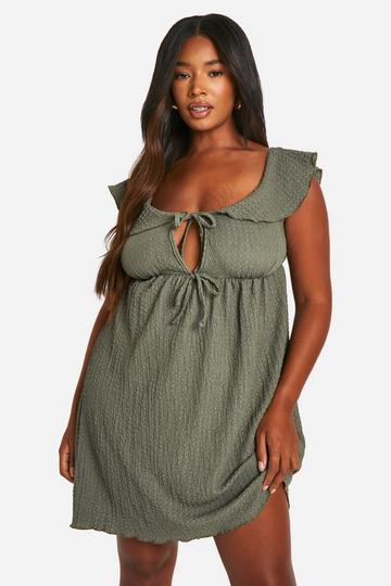 Plus Textured Off Shoulder Skater Dress olive