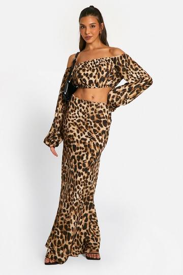 Hammered Leopard Volume Sleeve Crop & Bias Maxi Skirt stone