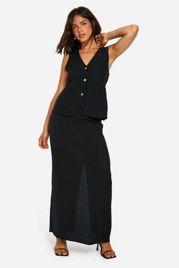 Linen Look Waistcoat & Column Maxi Skirt black