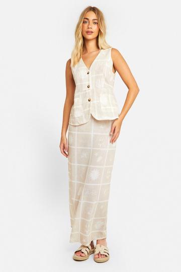 Linen Look Tile Print Waistcoat & Column Maxi Skirt stone