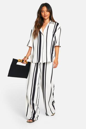 Hammered Mono Stripe Oversized Shirt & Wide Leg Pants black