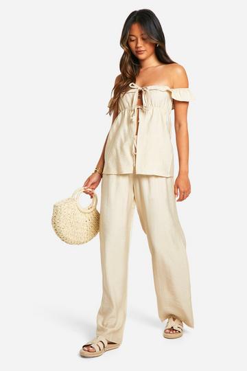 Linen Look Bardot Top & Wide Leg Pants sand