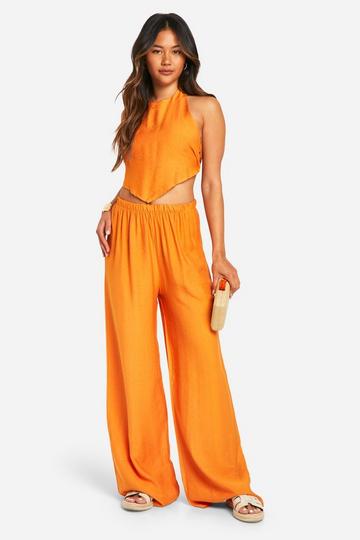 Orange Linen Look Halter Crop & Wide Leg Pants