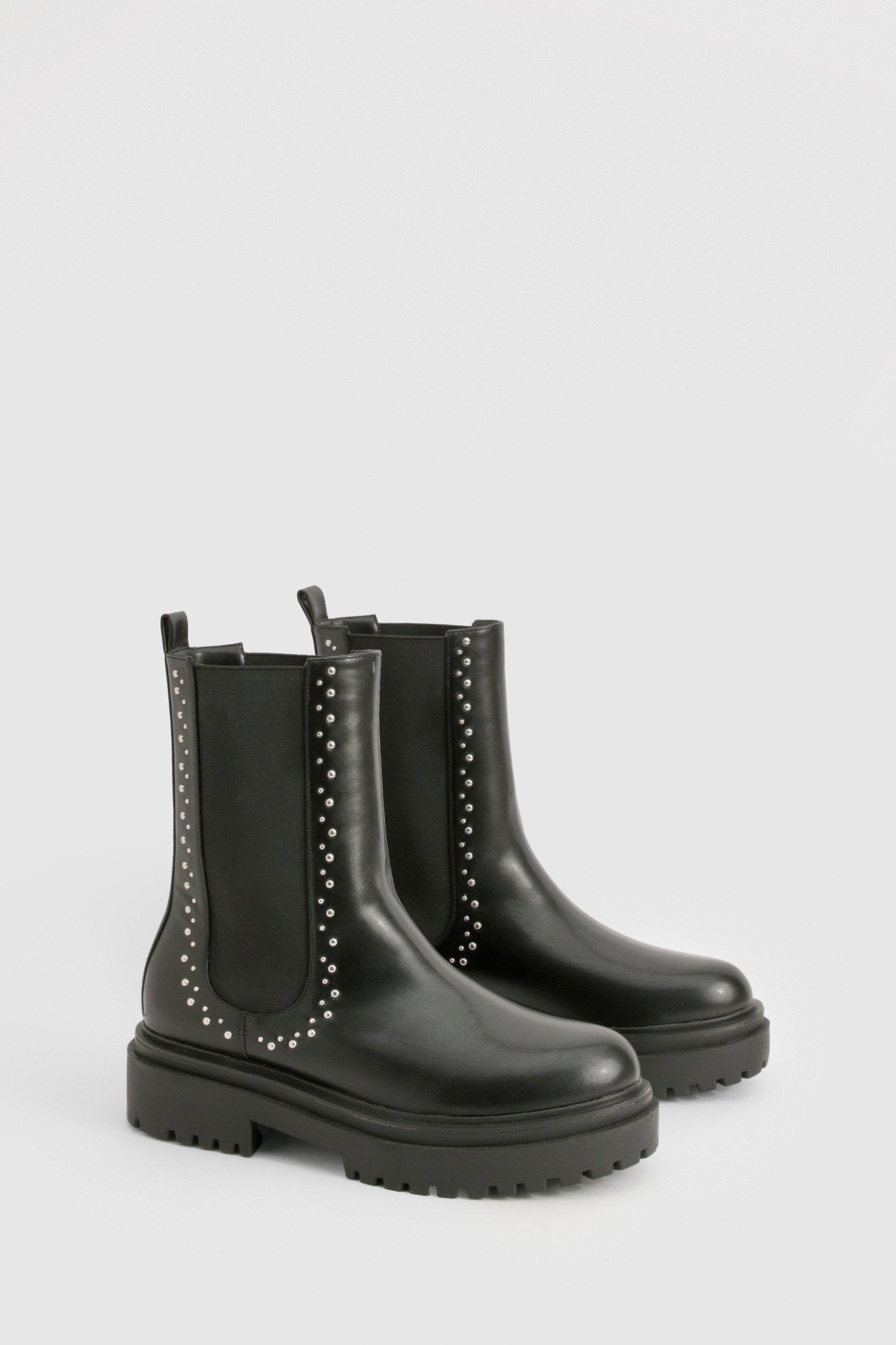 Leather studded chelsea boots sales