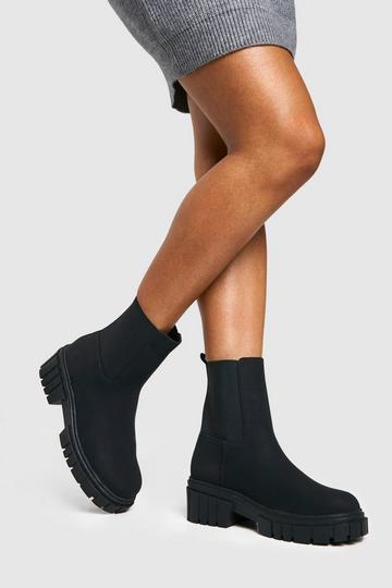 Wide Fit Nubuck Cleated Sole Chelsea Boots black