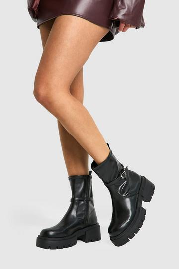 Chunky Buckle Detail Chelsea Boots black