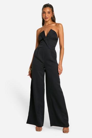 Getailleerde Strapless Wide Leg Jumpsuit navy