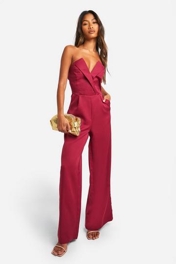 Red Bandeau Tailored Wide Leg Jumpsuit