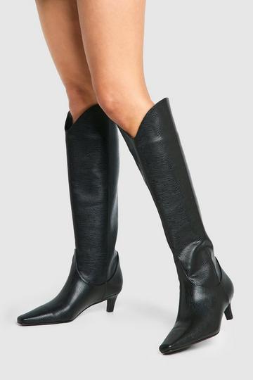 Croc Low Heel Knee High Boots black