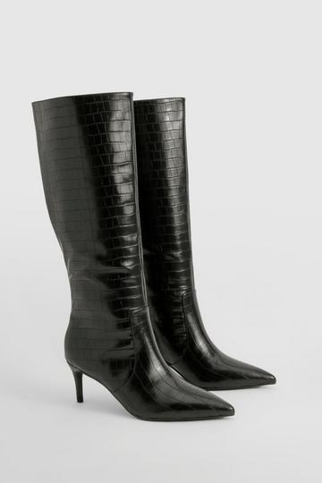 Curved Stiletto Knee High Boots black