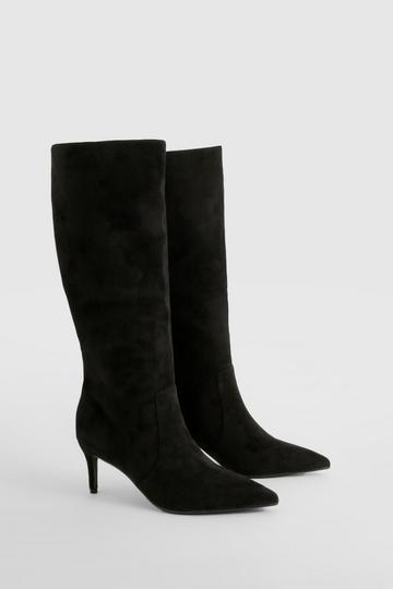 Black Faux Suede Stiletto Knee High Boots