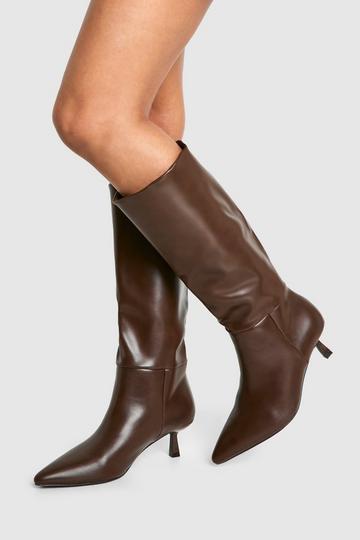 Chocolate Brown Wide Fit Low Stiletto Knee High Boots