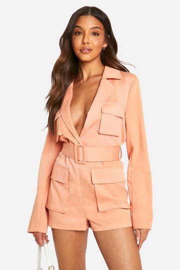 Utility Blazer Playsuit Met Ceintuur clay