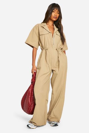 Cargo Woven Utility Jumpsuit khaki