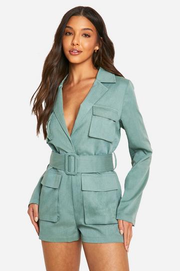 Utility Blazer Playsuit Met Ceintuur green