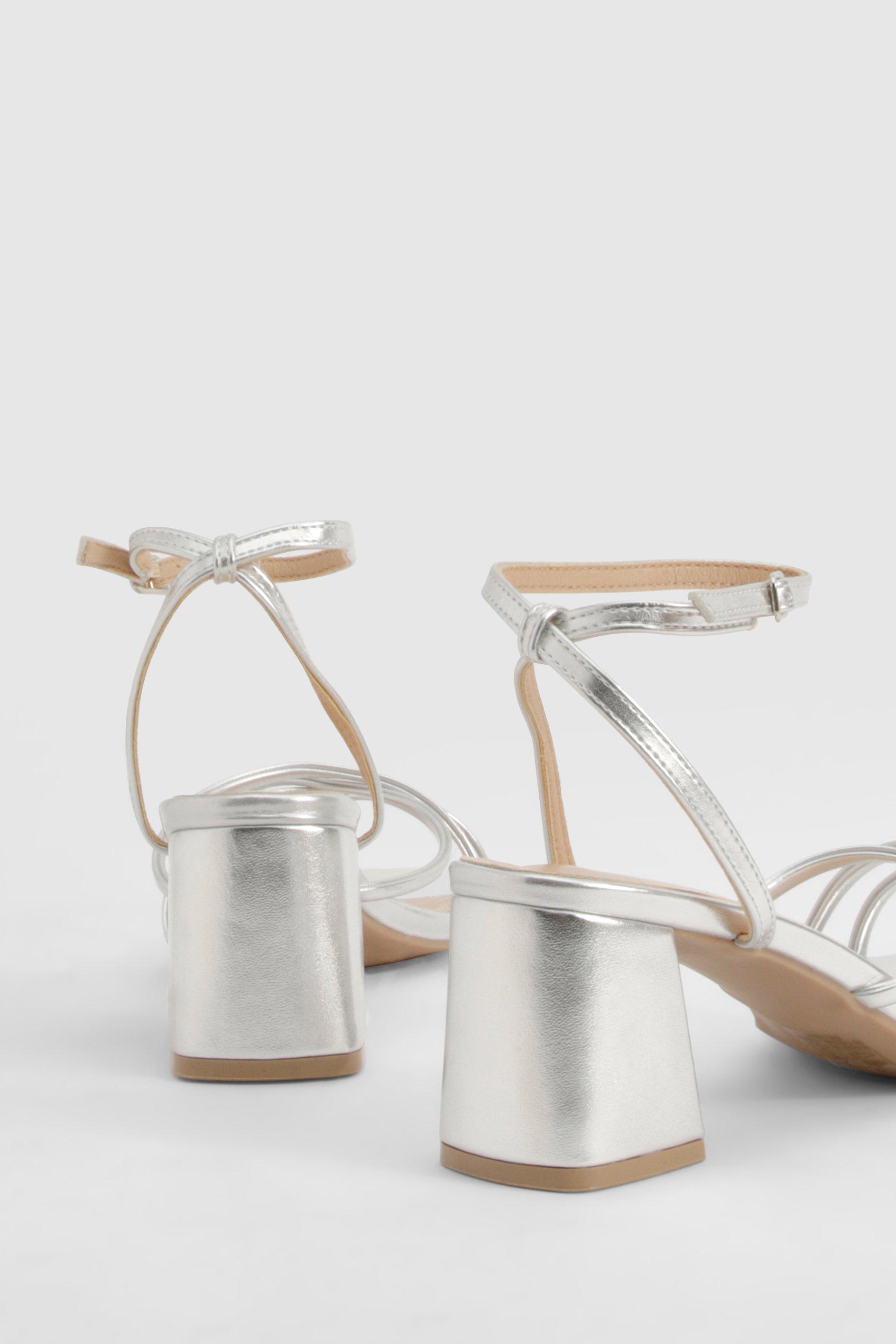 Low silver strappy heels store