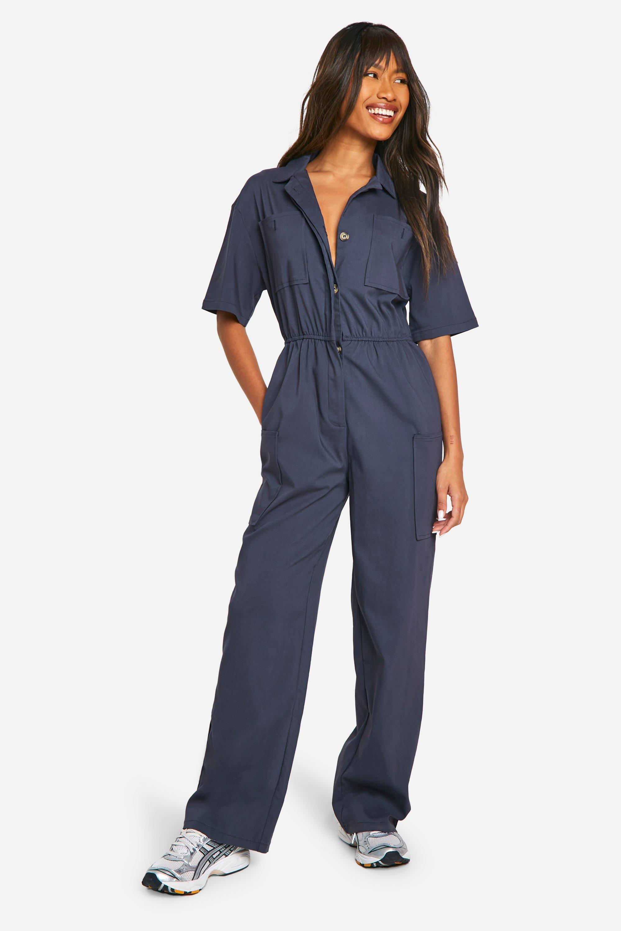 Navy blue utility jumpsuit on sale