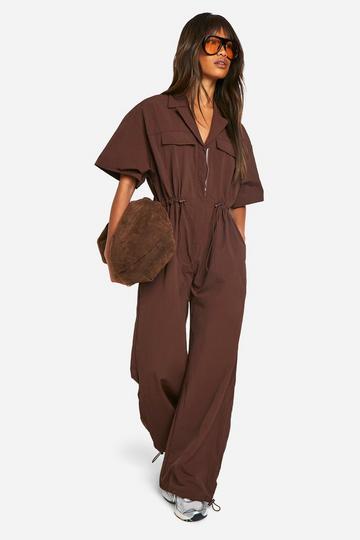 Cargo Woven Utility Jumpsuit chocolate