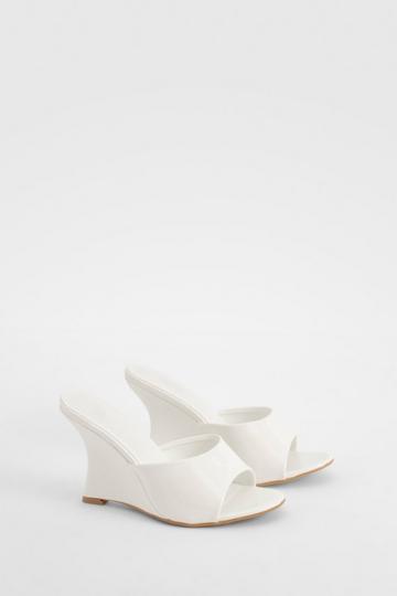 White Patent Wedge Mules