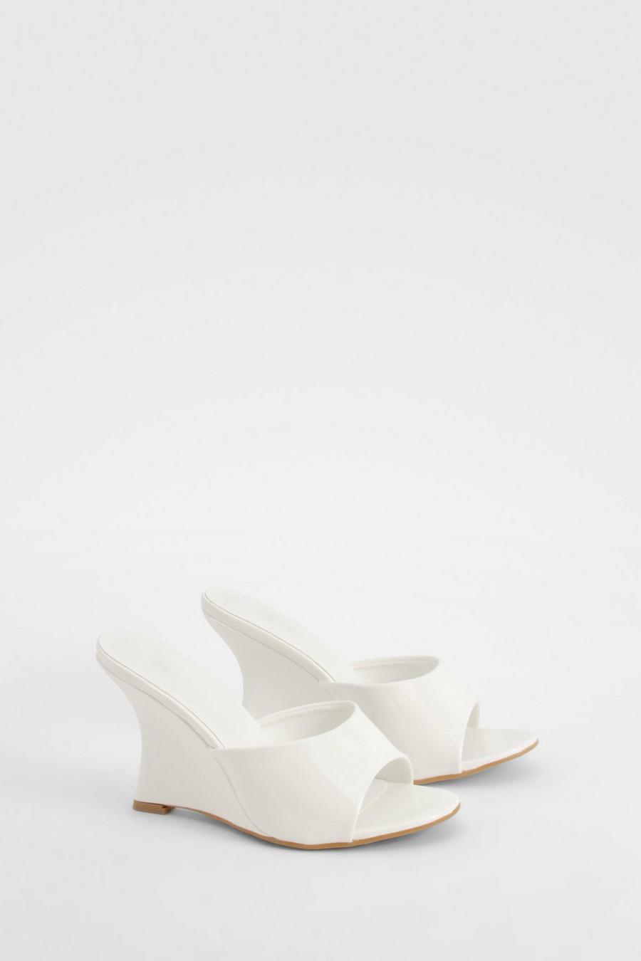 White Patent Wedge Mules image number 1