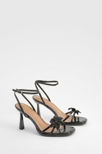 Embellished Flower Detail Strappy Heel black