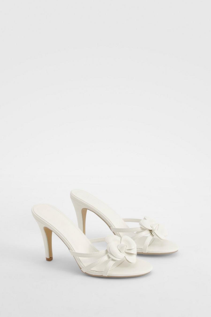 White Flower Detail Strappy Heel image number 1