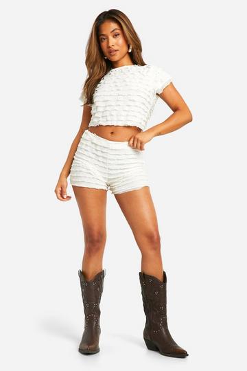 Petite Ruffle Micro Short Set cream