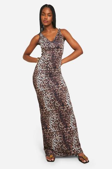 Tall Leopard Print V Neck Maxi Dress brown