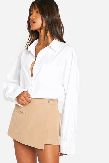 Tan Brown Tailored Clean Wrap Skort