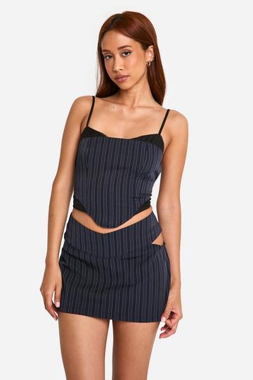 Navy Pinstripe Layered Cami Corset Top