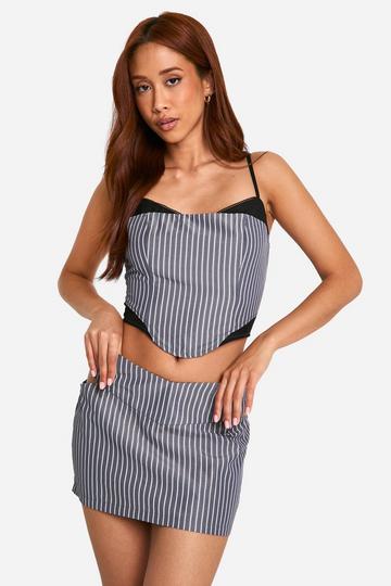 Pinstripe Layered Cami Corset Top grey