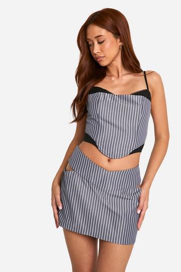 Grey Pinstripe Cut Out Side Straight Mini Skirt