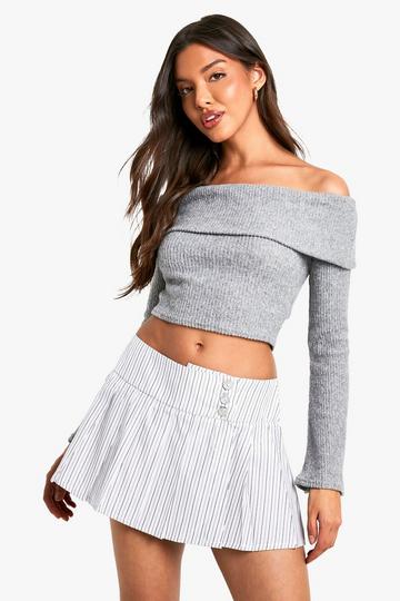 Pinstripe Button Detail Pleated Mini Skirt white