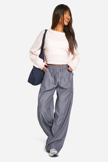 Elasticated Waist Pinstripe Straight Leg Trouser grey