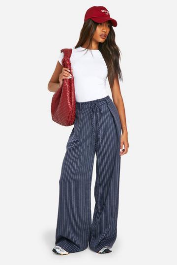 Pleated Tie Waist Wide Leg Pants slate grey