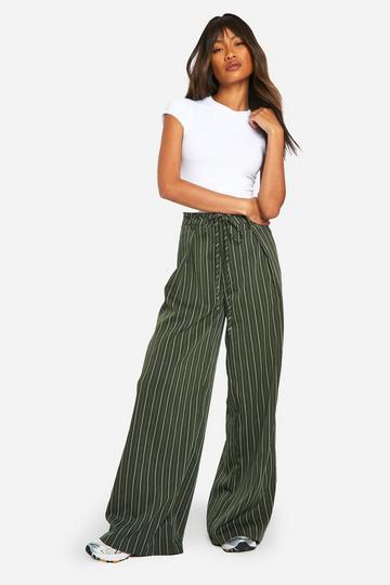 Pleated Tie Waist Wide Leg Pants forest