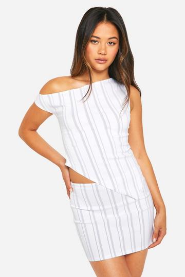 Bengaline Stripe Asymmetric One Shoulder Bardot Top stripe