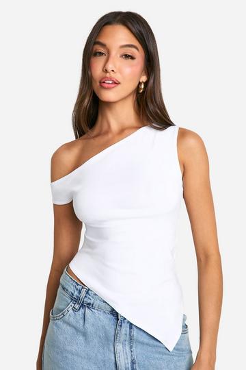 Bengaline Asymmetric One Shoulder Bardot Top white