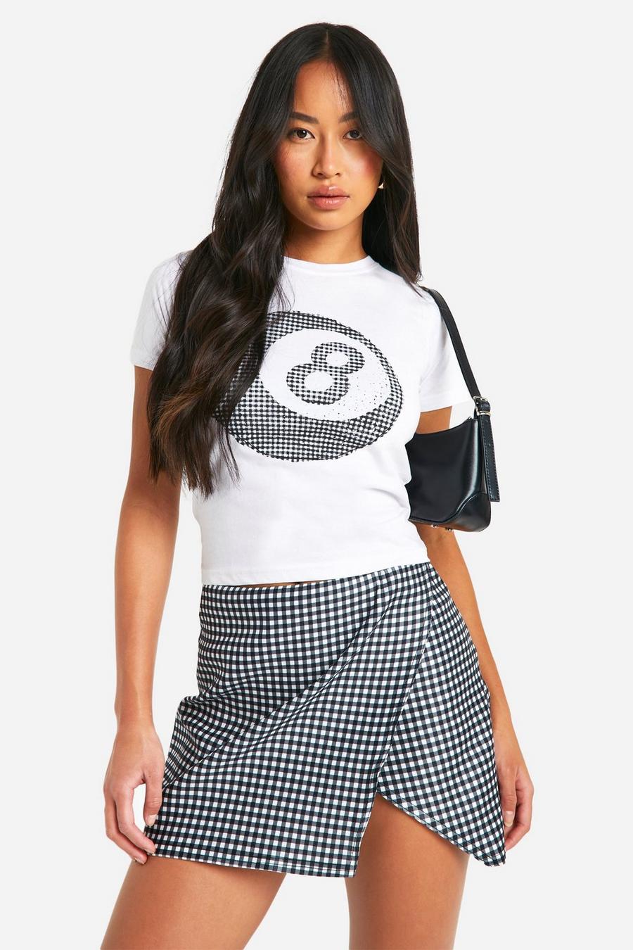 Black_white Bengaline Gingham Wrap Split Skirt image number 1