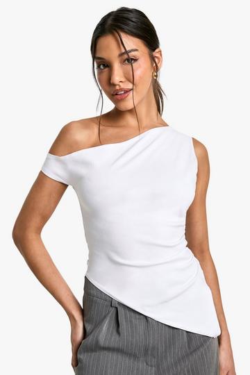 Asymmetrische Bengaline Top Met Eén Open Schouder white