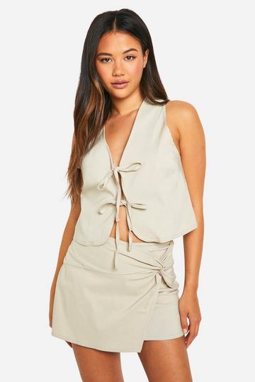 Bengaline Lace Up Waistcoat Top stone